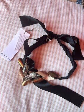 Marni Collana Black Ribbon Necklace with Sculptural Links